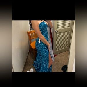 B Darlin Teal Sequin Prom Dress
